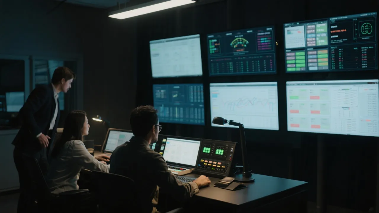 电商团队在多屏幕前进行赛事节点营销排期与库存监控