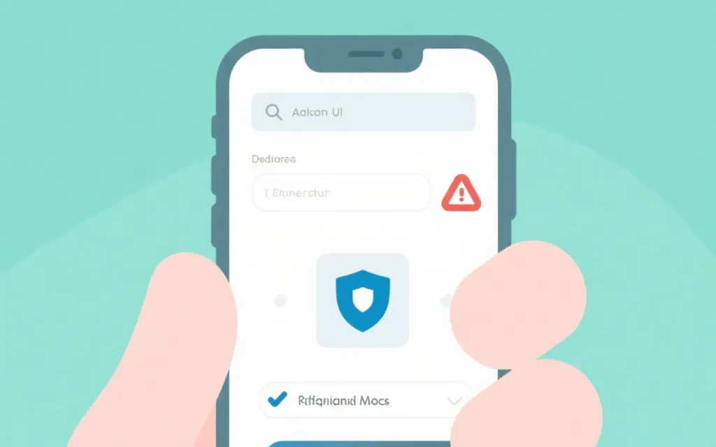 手机屏幕显示安全提示与域名检查的插画风信息图